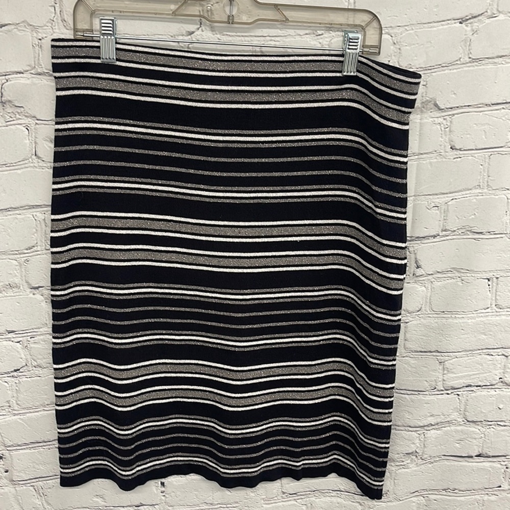 Loft Large Pencil Skirt in Blue White Stripe with Silver Metallic Stripe